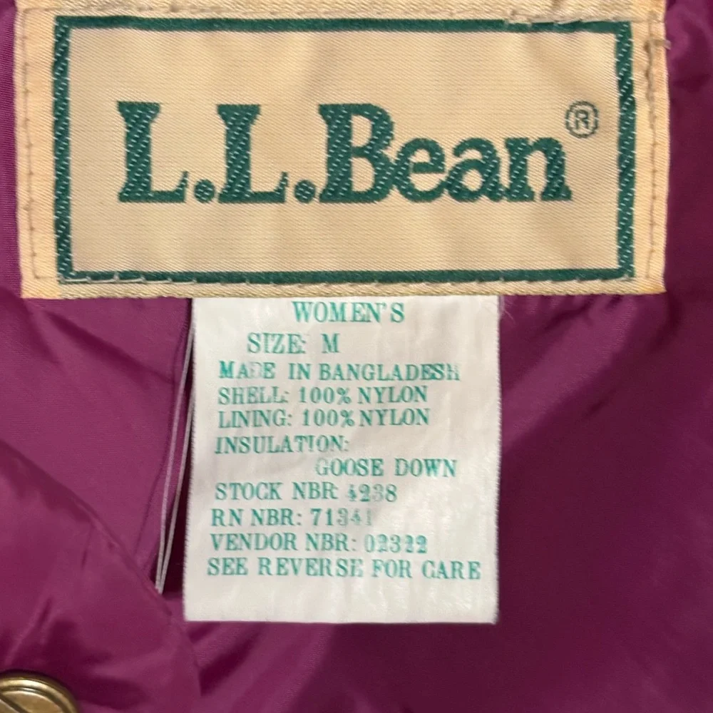 L.L.Bean VTG Y2K goose down puffer vest Raspberry Color Snap Button Sz M
